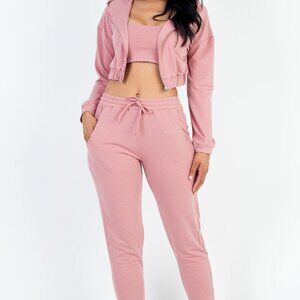 NWT - Cropped Cami,  Zip-up Jacket and Joggers Three Piece Lounge Set